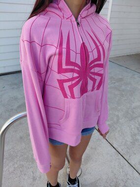 Marvel Spider-Gwen Ghost Spider Pink Full Zip Hoodie Mask Hood Women’s XS